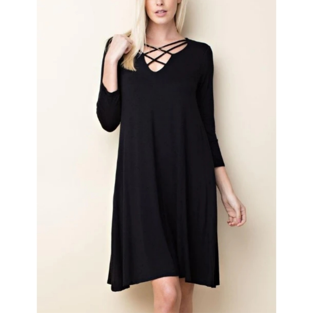 Philosophy Cut And Sew 3/4 Sleeve Dress Womens L Classic Minimalist
